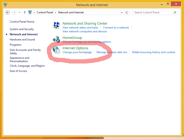 control panel internet options