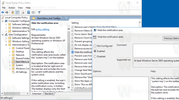 Hide Notification Area Windows 10 Group Policy