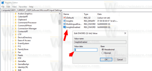 Windows 10 Typing Insights Registry Tweak