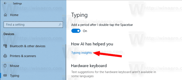 Windows 10 Typing Insights Link
