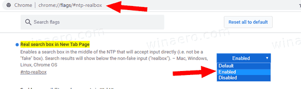 Google Chrome Enable Real Search Box New Tab Page